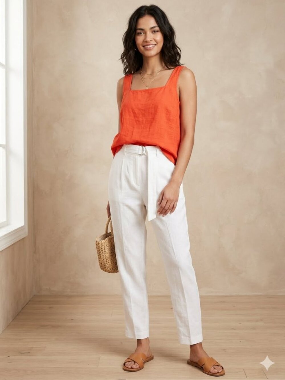 Lauren Conrad Women's Size XXL Coral Linen Blend Sleeveless Button Up Tank Top